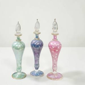 LW14 ZAHEREEN - Botella de Perfume Egipcia de Vidrio Soplado, Arte Popular, Grande, Verde, Azul, Rosa, Mármol, Recuerdo - Product Image 2