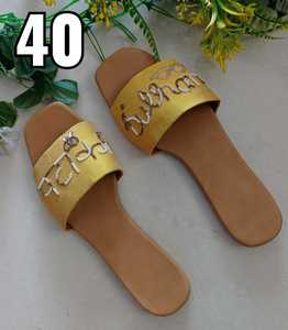 Weaving Threads <b>Slip</b> on Style <b>Ladies</b> Beaded Hand Embroidered Leather Slippers Women Designer Embroidery Slipper - Product Image 2