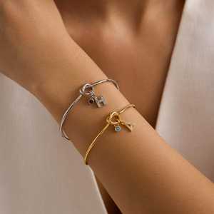 Blue Sapphire Tie The Knot Cuff Bracelet Adjustable <b>Love</b> Knot Bracelet 925 Sterling Silver 14K Gold Plated - Product Image 4