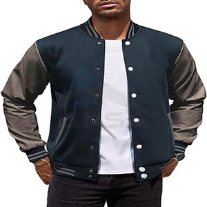 Chaqueta Letterman personalizada para hombre con logotipos bordados y parches de chenilla Chaqueta de bombardero universitaria de alta calidad Gris marino - Product Image 1