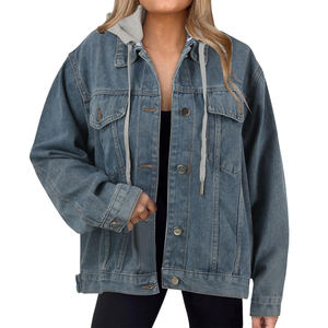 Precio barato transpirable mujeres Denim Jean chaquetas recién llegados elegante Color sólido mujeres chaqueta de mezclilla con capucha para la venta - Product Image 1