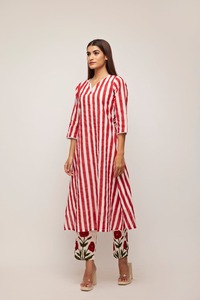 Red Stripe Suit Set Indian Fashion Styling High End Quality <b>Kurti</b> and Pants From Indian Manufacturer - Product Image 5