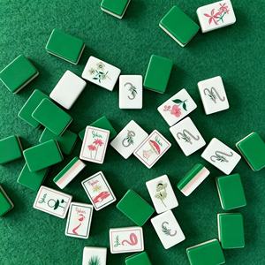 Jeu de mahjong luxueux en acrylique avec feuilles de palmier vertes, élégant coffret cadeau, jeu de mahjong américain, 160 tuiles - Product Image 3