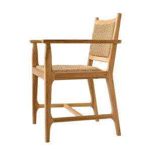 Chaise de salle à manger moderne en teck pour extérieur avec assise et dossier en rotin PE – Mobilier commercial pour terrasses de restaurants et cafés – Vente en gros - Product Image 3