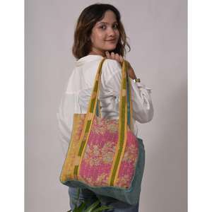 Sac fourre-tout en coton Kantha vintage, sac à main indien fait main pour femme, idéal pour un usage quotidien, shopping, épicerie et voyage - Product Image 1