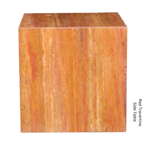 Mesita de Noche de Mármol Travertino Rojo, Moderna, Cuadrada, de Diseño, de Piedra, Muebles de Dormitorio de Lujo, Diseño Minimalista Rústico - Product Image 2