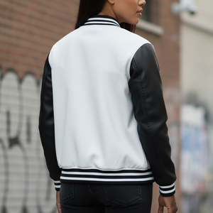 Nouveauté 2025 – Blousons universitaires 100 % coton avec manches en cuir pour femmes, personnalisables avec logo brodé - Product Image 3