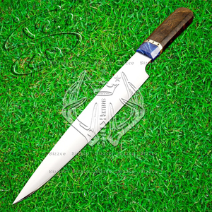 Cuchillo de cocina de hoja de acero D2 hecho a mano con mango de madera Burl Funda de cuero regalo experto culinario personalizado de Chef profesional - Product Image 3