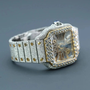 Montre-bracelet de luxe exclusive pour hommes en acier inoxydable entièrement Moissanite taille brillant diamant jaune blanc ton à la mode - Product Image 2