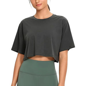 2025 OEM recién llegado moda mujer Crop Tops camisetas deportes Yoga entrenamiento de gran tamaño manga corta Crop Top mujer camiseta - Product Image 1
