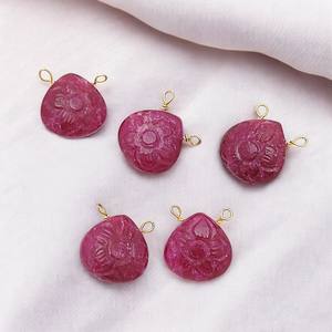 12mm coeur forme fleur sculpture teint vert émeraude pendentifs en argent Sterling plaqué or fil enveloppé émeraude breloques cadeau pour elle - Product Image 3