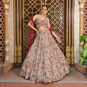 Beau Style Ethnique Multicolore Lehenga Lourd Zardozi Fil Sequin Travail Choli Contraste Amélioré Dupatta Inde Prix De Gros - Product Image 3