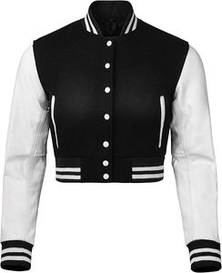 Vente en gros de veste universitaire recadrée de style vintage pour femmes avec logo personnalisé nouvelle veste en cuir brodée à la mode pour la saison en plein air - Product Image 1