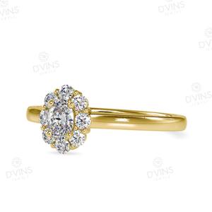 14/18kt 0,50 TCW corte ovalado diamante natural racimo clásico 18K anillo de compromiso de oro con Halo para fiesta de aniversario de boda - Product Image 3