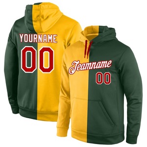 เสื้อกีฬาแบบสวมหัวมีฮู้ดเย็บสีทองสีแดงสีเขียว - Product Image 1