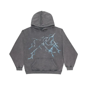 Sweats à capuche en molleton bleu Premium pour hommes Logo personnalisable Col Heavy Acid Washed Hoodies - Product Image 2