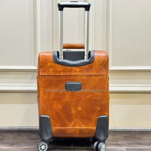 Nuevo Real hecho a mano de grano completo de cuero genuino equipaje Trolley bolsas personalizadas Weekender Overnighter Trolley equipaje con ruedas - Product Image 5