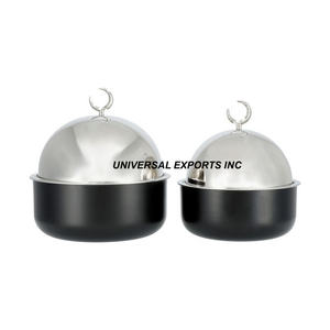 Ensemble de marmites en métal fini noir et argent de deux casseroles design de table de qualité supérieure fantaisie nouveau chauffe-plats en métal - Product Image 1