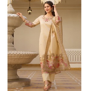 Hot Verkopende Zijden Kurti Met Bijpassende Dupatta En Palazzo Voor Een Elegante Look Verkrijgbaar Tegen Groothandelsprijzen Van India