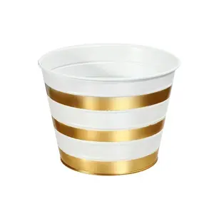 Wonderful best Wholesale price Indian Supplies Metal Gold Striped Round White Planter For Garden Areas or Indoor Planters Decor