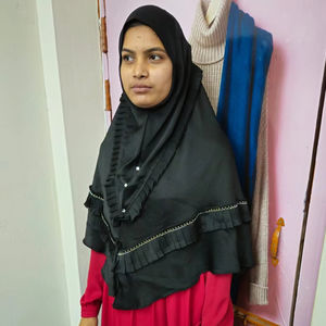 Écharpe hijab en coton de haute qualité, maille polyester, dentelle florale, satin, pour femmes musulmanes, couleur unie - Product Image 6