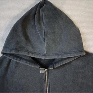 Sweat à capuche personnalisé 430gsm poids lourd zip vierge hommes acide pierre lavé en détresse vintage sweats à capuche noirs - Product Image 4