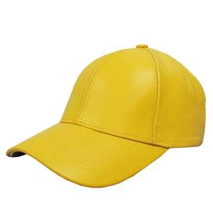 Chapeaux en cuir de couleur jaune imperméable à la pluie automne hiver 2025 chapeaux en cuir de vachette réglables et respirants à 6 panneaux - Product Image 1