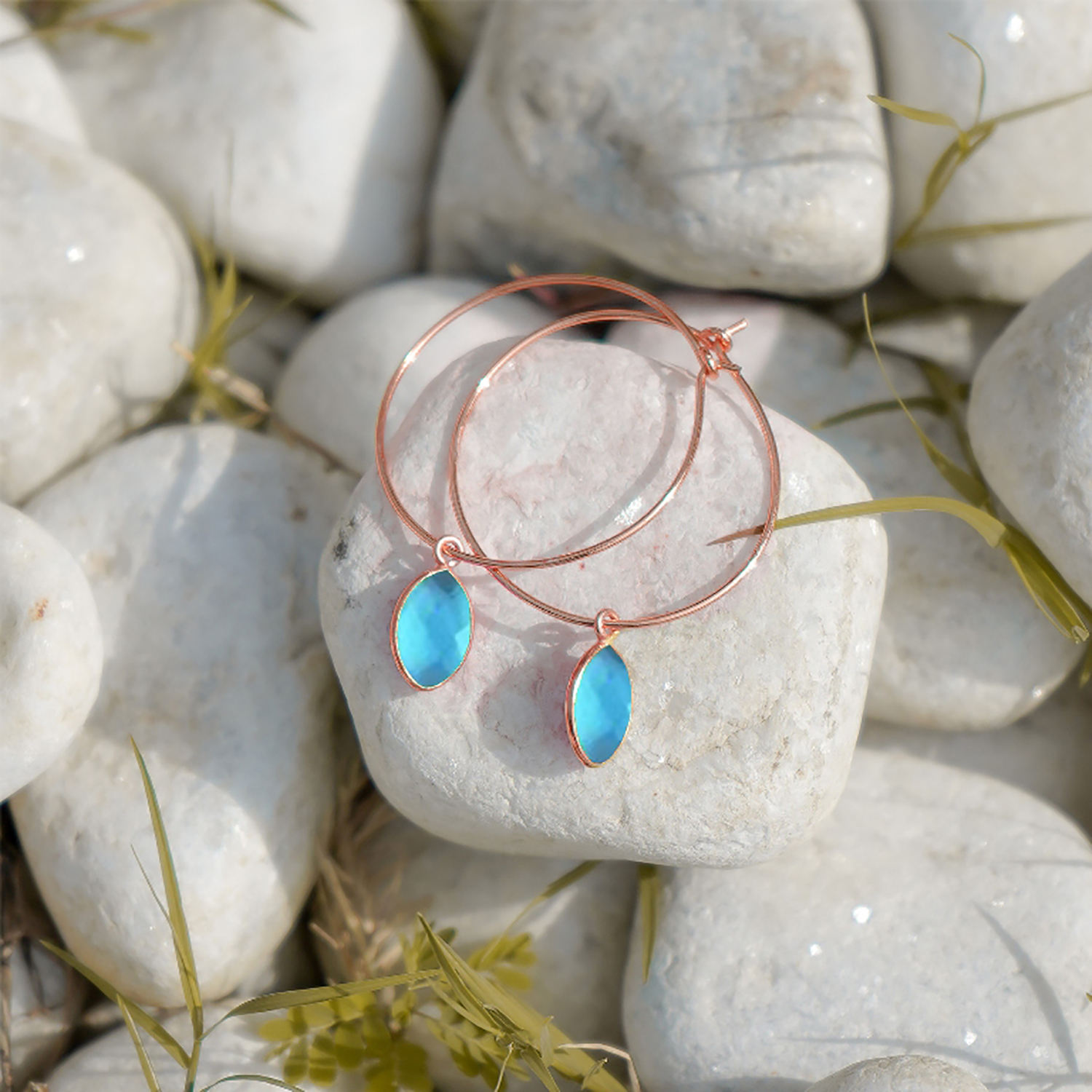 Swiss Blue Topaz Quartz Rose Gold