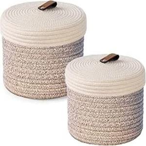 Nouvelle arrivée coton couvercle panier de rangement ensemble pour l'organisation de la maison polyvalent tissé corde paniers avec poignées - Product Image 1