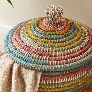 Boîte de rangement en herbe de mer arc-en-ciel avec couvercle, boîte de rangement artisanale, écologique, naturelle, décoration intérieure et extérieure, vente en gros du Vietnam - Product Image 2