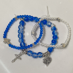 Pink Beaded Rosary <b>Bracelet</b> <b>Set</b> With Pearl And Cross Charm For Women Catholic Religious Jewelry Gift - Product Image 3
