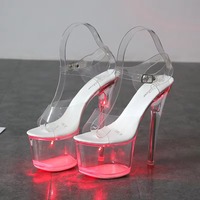 Sandales à talons hauts transparentes lumineuses à bout ouvert et dos nu pour soirées en boîte de nuit et pole dance