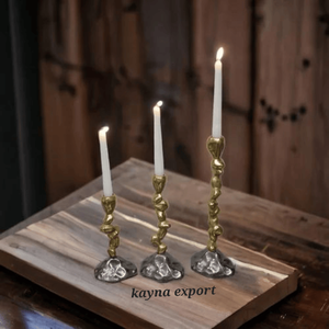 Bougeoir en métal artisanal doré et argenté conçu sur mesure pour la décoration de Noël de la table à manger avec motif rock - Product Image 2