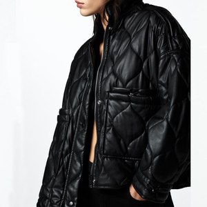 2025 dames veste en cuir PU en gros de haute qualité respirant court matelassé veste à la mode populaire femmes plaine teint - Product Image 2