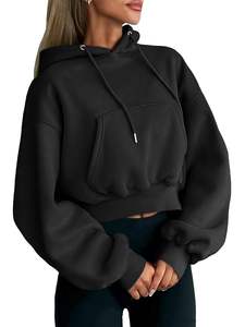 Sudadera corta informal con capucha para mujer personalizada 100% algodón transpirable ropa de calle de invierno con cuello con capucha - Product Image 2