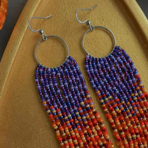 Boho ต่างหูลูกปัดด้วยการออกแบบสีฟ้าครามแอนดี้ cascading Fringe, เครื่องประดับของขวัญที่ไม่ซ้ำกัน - Product Image 1