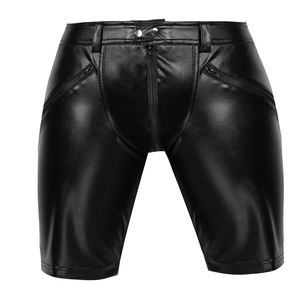 OEM Manufacturer's Men's Shorts Stylish PU Leather with Solid Design Decoration Pockets Breathable Casual Shorts <b>Black</b>-Wholesale - Product Image 6