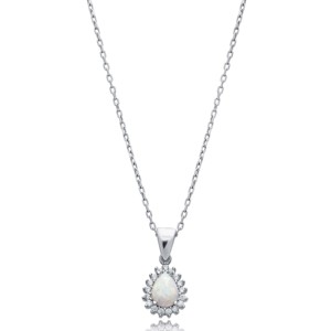 Collar con Colgante de Ópalo Blanco Corte Pera y Diseño de Circonitas, Hecho a Mano en Turquía, para Mujer, Plata de Ley 925, Venta al por Mayor - Product Image 1