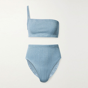 Conjuntos de Bikini personalizados de 2 piezas con Control de barriga para mujer, traje de baño Sexy de verano, ropa de playa, Tops con cuello Halter, estampado a cuadros, 100% algodón rápido - Product Image 4