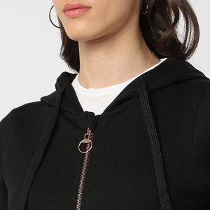 BIG TEN APPAREL Sweat-shirt à capuche zippé en coton noir pour femme, coupe classique, couleur unie, tricoté, manches longues, respirant, idéal pour l'automne - Product Image 6