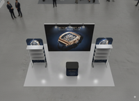 Stand d'exposition portable à montage rapide avec éclairage LED intégré, étagères modulaires et présentoir en tissu pour événements