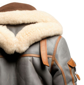 Tùy chỉnh màu xám chính hãng da cừu Sherpa lông cừu giả lông cổ áo sang trọng phi công phi công mùa đông máy bay ném bom Áo khoác da chất lượng cao - Product Image 5