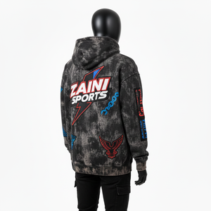 Sweat à capuche délavé à l'acide, en molleton de coton premium, toucher doux, noir gris, streetwear, logo brodé personnalisé, sweat à capuche délavé à l'acide, basiques - Product Image 5