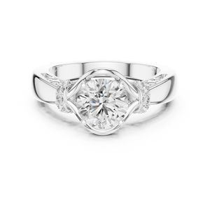 Bague solitaire vintage sculptée avec diamant de laboratoire taille brillant 1 carat, en or blanc 18 carats plaqué rhodium, coffret de luxe pour fiançailles et cadeau de Saint-Valentin - Product Image 4