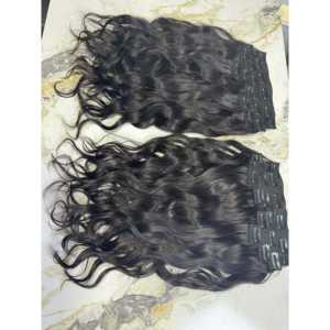 Cheveux humains vierges indiens de qualité 12A, ondulés, ensemble à clips, 30-36 pouces, vague naturelle, style bouclé birman, donneur unique - Product Image 3