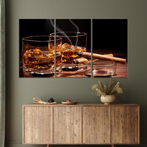 งานศิลปะบนผ้าใบพิมพ์ลายสมัยใหม่ - ธีมวิสกี้และซิการ์สุดหรู ชุดผ้าใบ 3 ชิ้น - Product Image 1