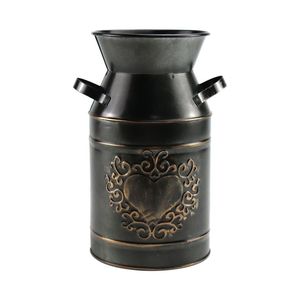 Exquisite iron metal flower <b>vase</b> with floral <b>engraving</b> and textured surface for a charming rustic aesthetic - Product Image 1
