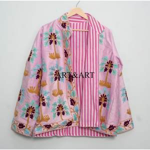 Chaqueta Corta Informal de Mujer, Estilo Bohemio, de Tela de Terciopelo con Bordado Suzani, Floral, Ecológica, Acolchada de Algodón, Moda Urbana - Product Image 6