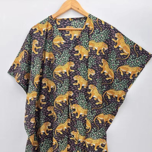 Túnica caftán de algodón 100% para mujer, hecho a mano estilo bohemio, vestido informal de tamaño libre ecológico - Product Image 1