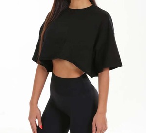 เสื้อครอปใส่ออกกำลังกายผ้าคอตตอนลำลองเสื้อครอปสำหรับเล่นโยคะเสื้อออกกำลังกายโลโก้ออกแบบได้ตามต้องการ - Product Image 5